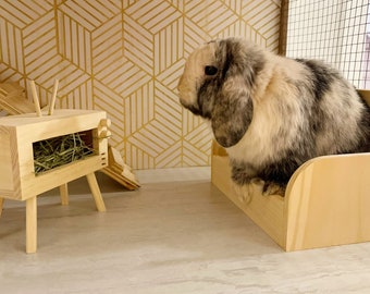 Pine small Wood TV Hay Feeder | Bunny & Guinea Pig