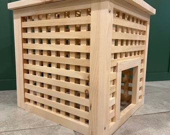 Cubierta pequeña de caja de arena de madera de pino para conejos / Escondite para conejos