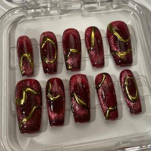 Red and Gold Press on Nails