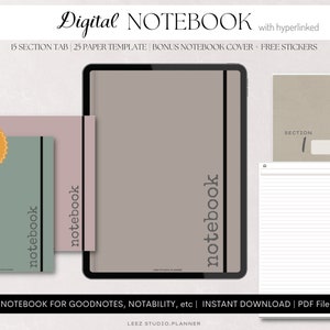 Digital Notebook, Notebook for Ipad & Tablet, Hyperlinked Notebook, Notebook for GoodNotes, Notebook for Notability, 15 Section TabNotebook,