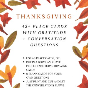 Dankbaarheid en conversatie plaatskaarten voor Thanksgiving (alleen digitale download)