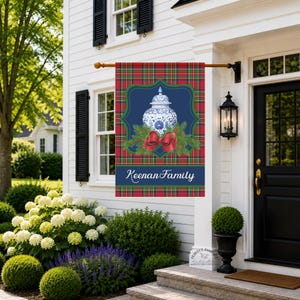 Tartan Plaid Chinoiserie Christmas Garden Flag – Personalized Christmas Yard Flag, Garden Decor Gift, Front Door Decor