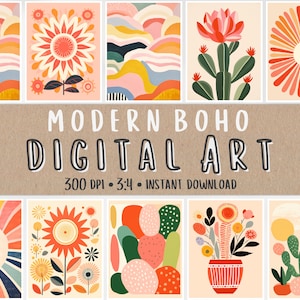 Boho Posters Digital Art Pack, Instant Download Modern Bohemian Bundle, Graphic Design, POD Print, Instant Download, Printable Set