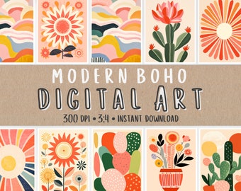 Boho Posters Digital Art Pack, Instant Download Modern Bohemian Bundle, Graphic Design, POD Print, Instant Download, Printable Set