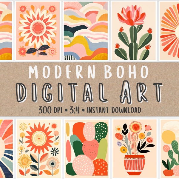 Boho Posters Digital Art Pack, Instant Download Modern Bohemian Bundle, Graphic Design, POD Print, Instant Download, Printable Set