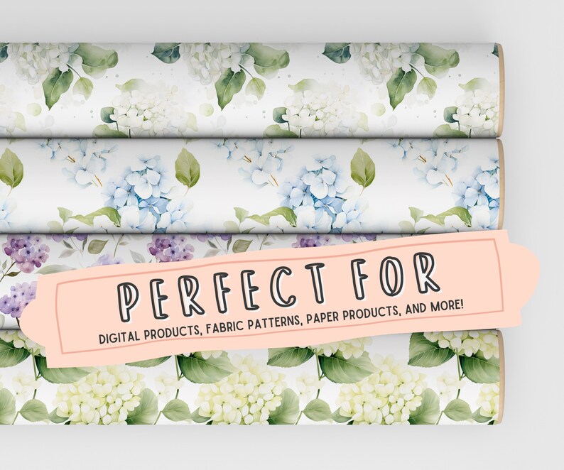 Watercolor Flowers Digital Paper Pack, Hydrangea Seamless Pattern ...