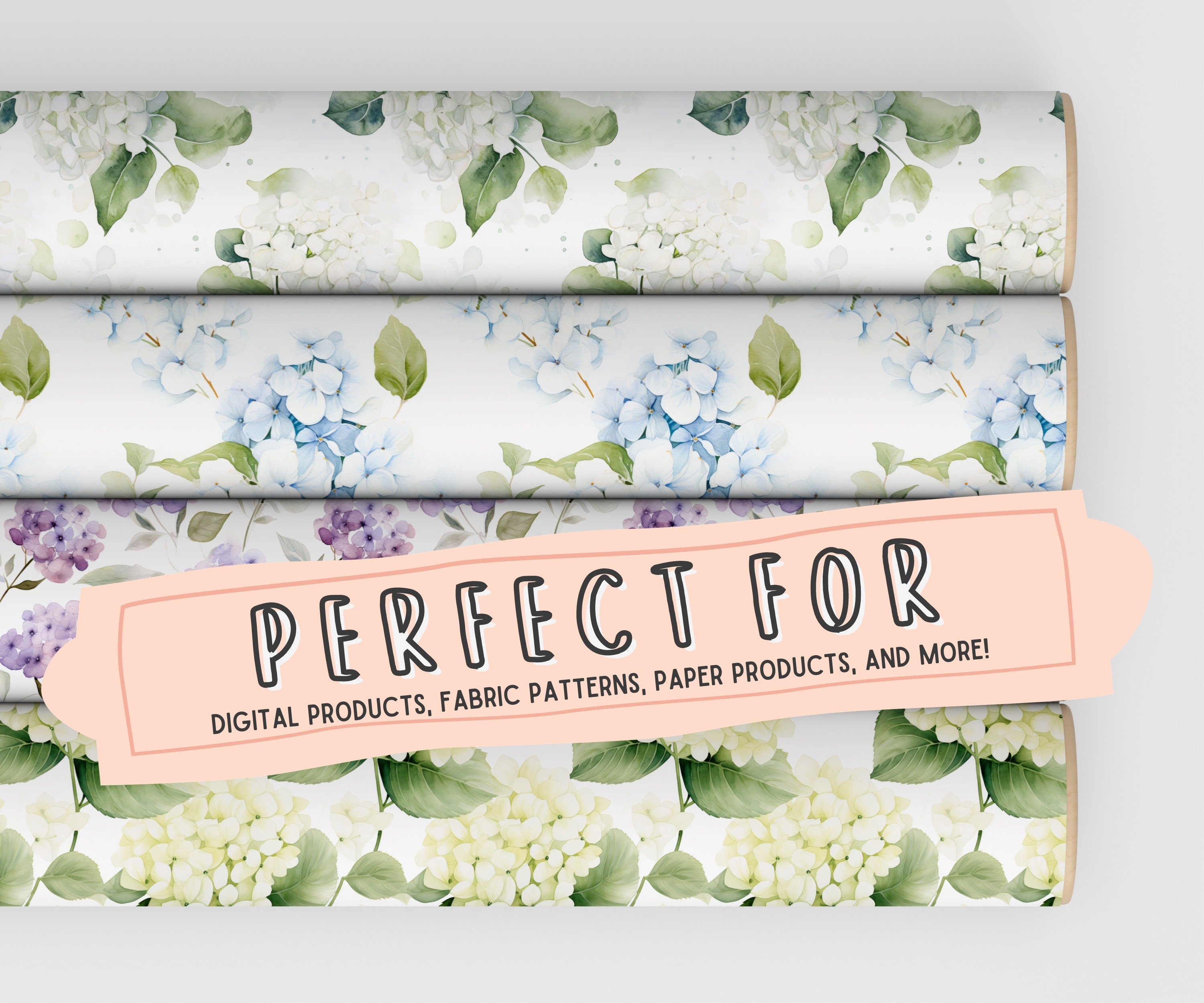 Watercolor Flowers Digital Paper Pack, Hydrangea Seamless Pattern ...