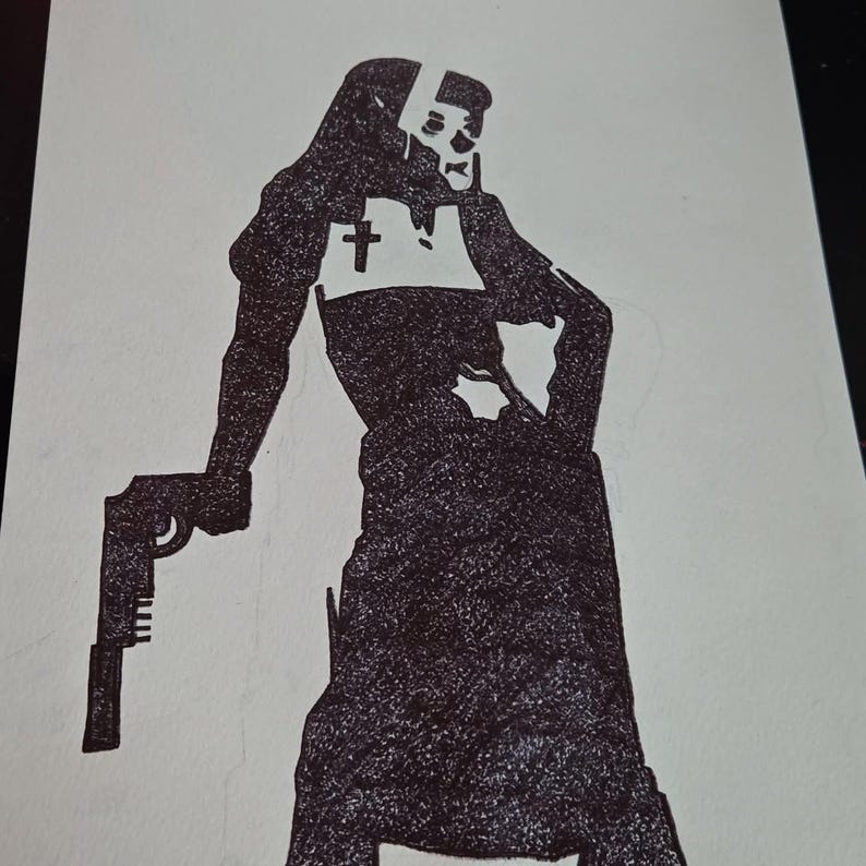 Nun With a Gun Black Ink Drawing - Etsy