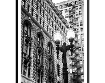 Chicago, Street Light, Skyscraper, Buildings, Ilinois, City, Black And White, Photography, Wall Art, Home Decor, Fine Art, Travel Photo