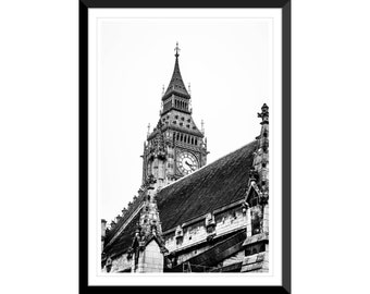 Big Ben, Palace of Westminster, London, England, UK, Black and White, Photography, Wall Art, Home Decor, Fine Art, Travel Photo