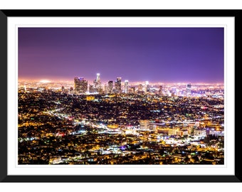 Night, Downtown Los Angeles, California, Skyline, Skyscapers, City, Photography Wall Art, Home Decor, Fine Art, Travel Photo