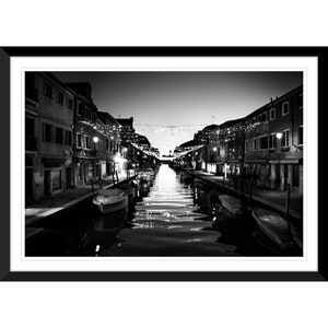 Black and White, Murano Venice Canal, Italy Sunset, Photography, Wall Art, Home Decor, Fine Art, Travel Photo