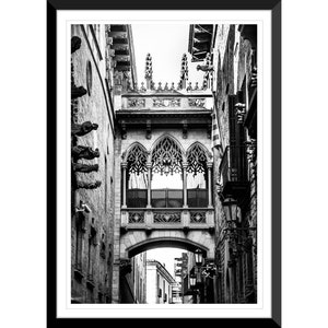 Gothic Bridge, Bishop’s Bridge, Barcelona Architecture, Black and White, Barcelona, Spain, Photography #1 Wall Art, Home Decor