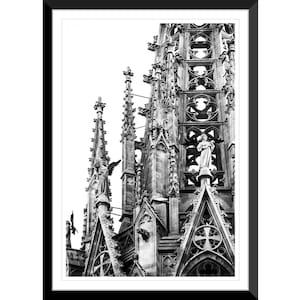 Barcelona Cathedral, Spire, Architecture, Black and White, Spain, Photography Wall Art, Home Decor
