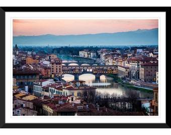 Ponte Vecchio, zonsondergang, Florence, Italië, fotografie #2, kunst aan de muur, woondecoratie, beeldende kunst, reisfoto