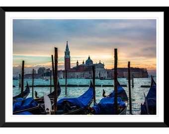 Venice Canals, Gondolas, Italy, Night Shot, Photography, Wall Art, Home Decor, Fine Art, Travel Photo