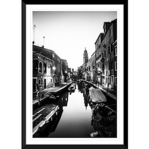 Black and White Venice Canal, Italy Sunset, Photography, Wall Art, Home Decor, Fine Art, Travel Photo