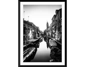 Black and White Venice Canal, Italy Sunset, Photography, Wall Art, Home Decor, Fine Art, Travel Photo