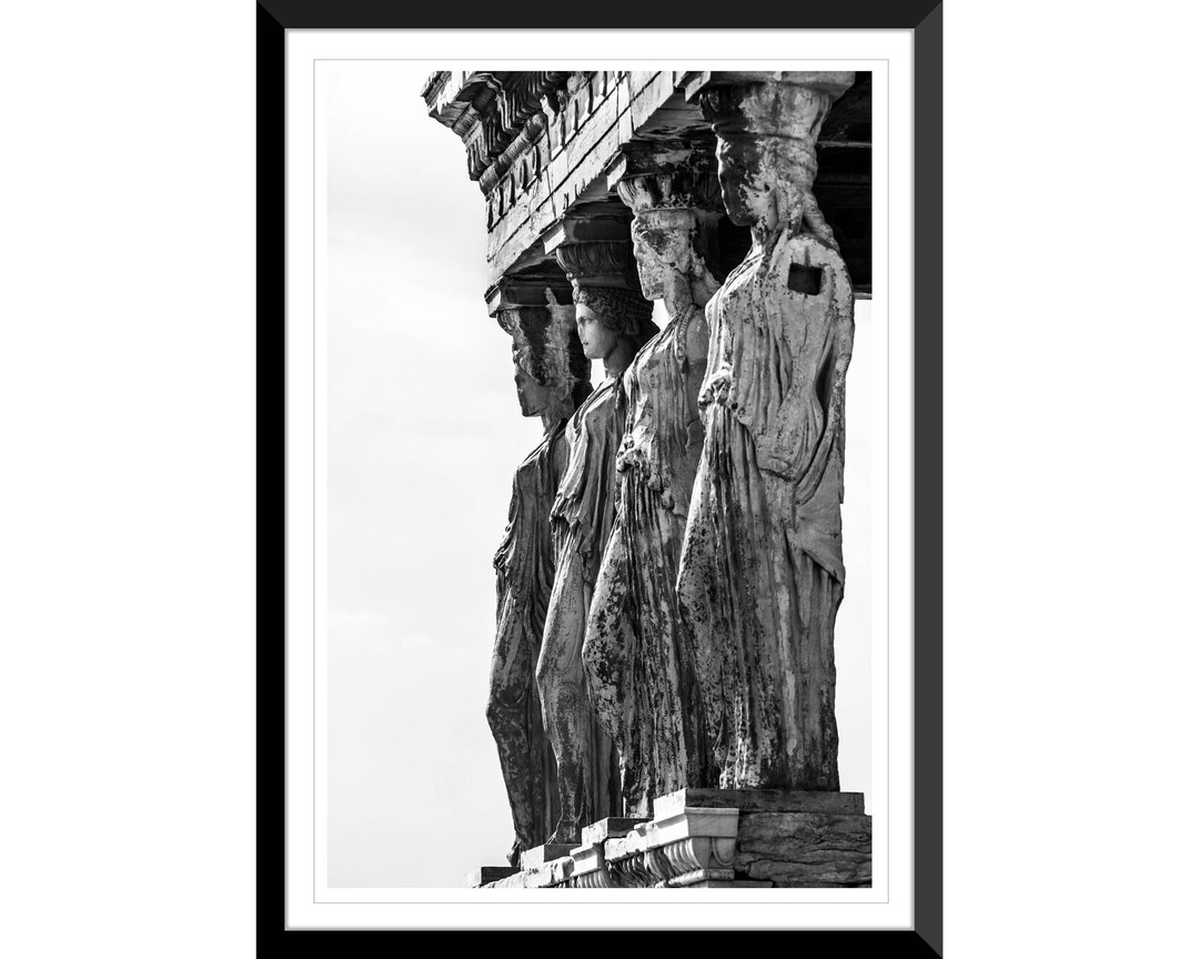 Acropolis, Erechtheion, Greek Statues, Black and White, Greek Ruins