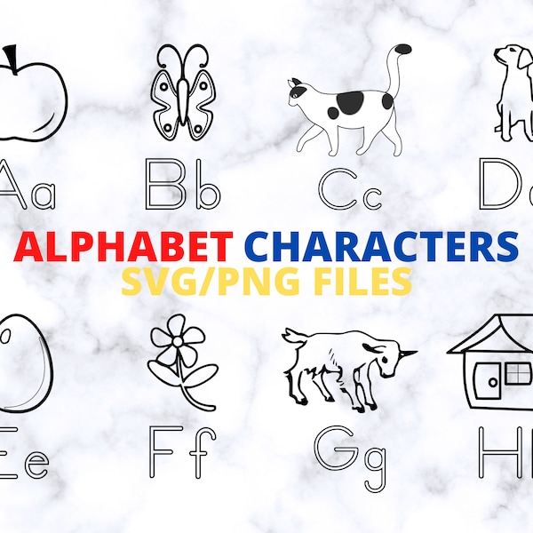 Alphabet Characters, SVG, PNG, cut files, learning resources, ABCs, kindergarten, preschool