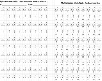 Multiplication Math Facts Timed Test