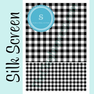 May include: Black and white gingham pattern digital download for use with a cutting machine. The pattern is in two sizes, one with larger squares and one with smaller squares. The image includes the text "Studs & Small Cutters".