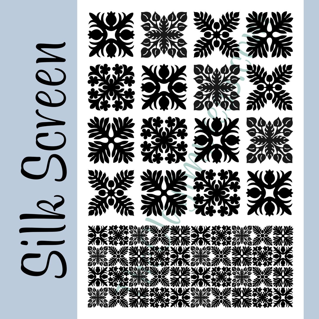Hawaiian Quilt Squares Silk Screen, Hawaiian Quilt Pattern, Hawaiian