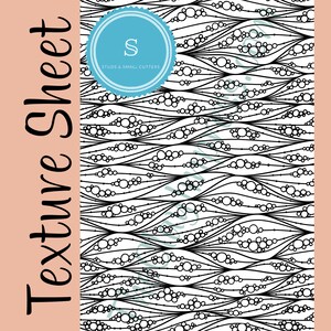 May include: Black and white texture sheet with a repeating pattern of wavy lines and circles. The sheet is labeled "Texture Sheet" and has a small blue circle with the letter "S" and the text "Studs & Small Cutters" in white.