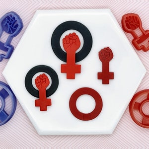 Feminist Fist, Set of Two Polymer Clay Cutters, Female Symbol, Clay Shape Cutter, Feminist Earrings, Womens Rights, Woman Fist, Sharp Edge