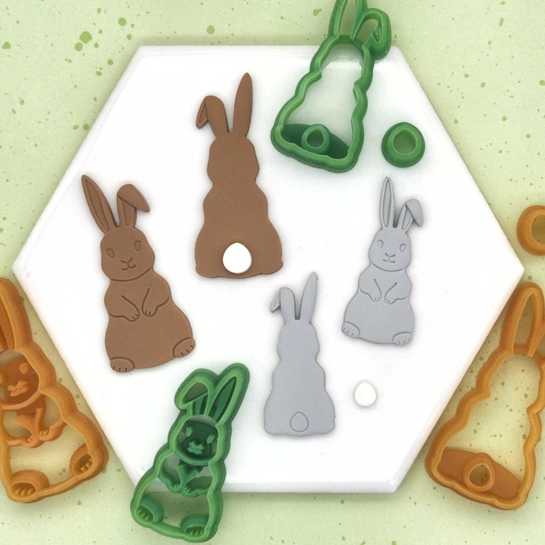 Double-sided Bunny Set, Bunny Clay Cutter, Bunny Clay Earrings, Polymer ...