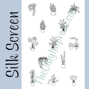 May include: A set of 12 black and white line drawings of various potted plants. The plants include a snake plant, a monstera, a spider plant, and a few other varieties. The drawings are simple and elegant, and would be perfect for use in a variety of projects.