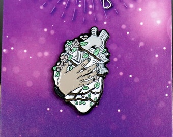 White Heart - Enamel Pin. Magic pin badge. Metal badge with Pin Keeper -Green Witch, Magic. Free sticker!
