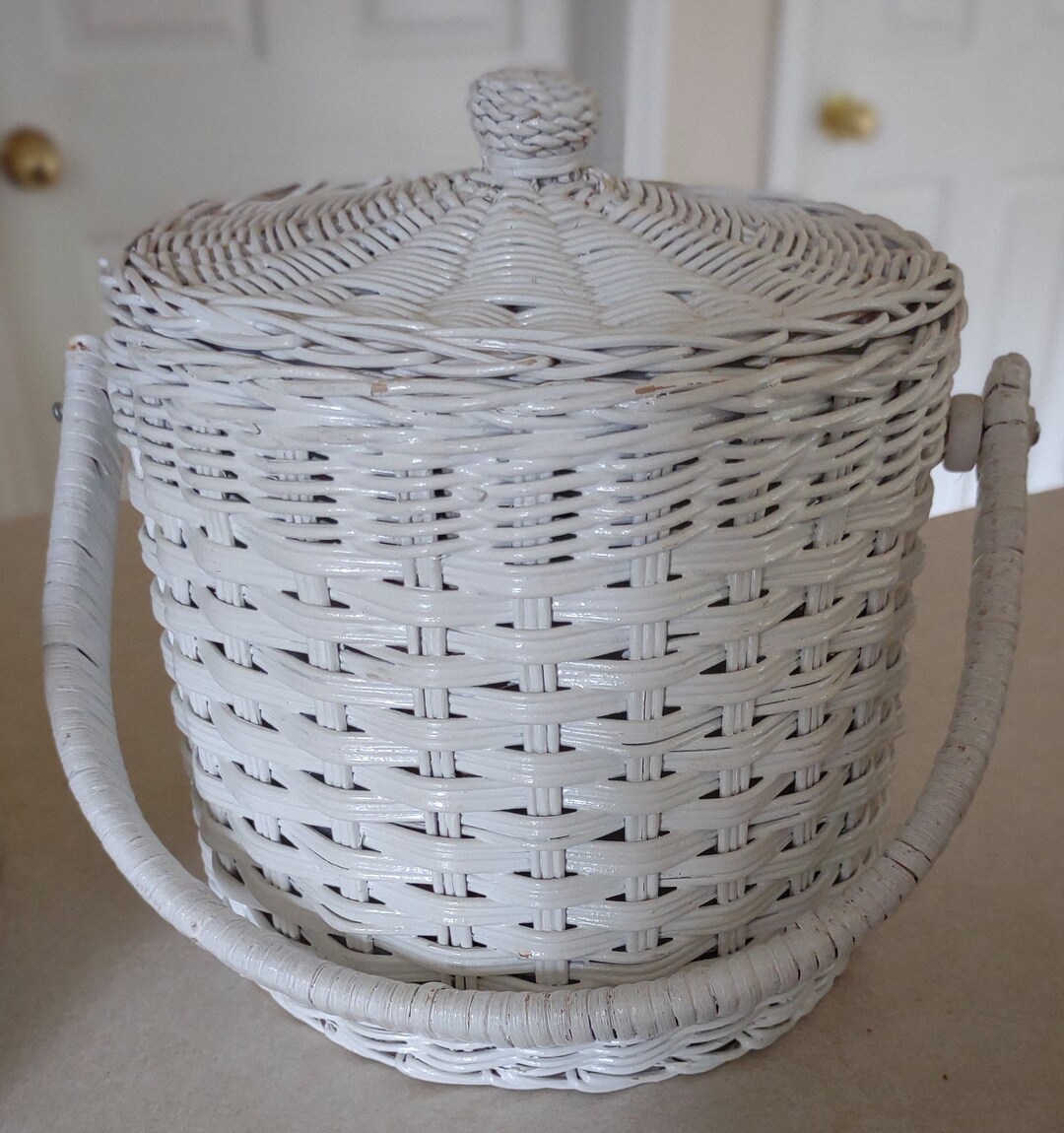 Vintage White Wicker Ice Bucket Etsy
