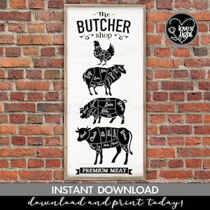 butcher shop meat kitchen cow lamb chicken pig farmhouse wall sign, svg, eps, pdf, png, dxf, cricut file, digital print * instant download *