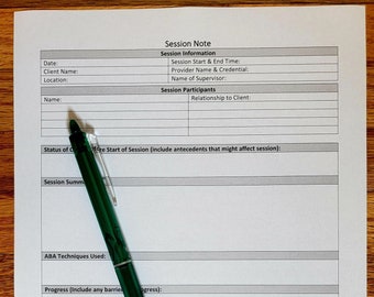 Aba Session Note Template - Etsy