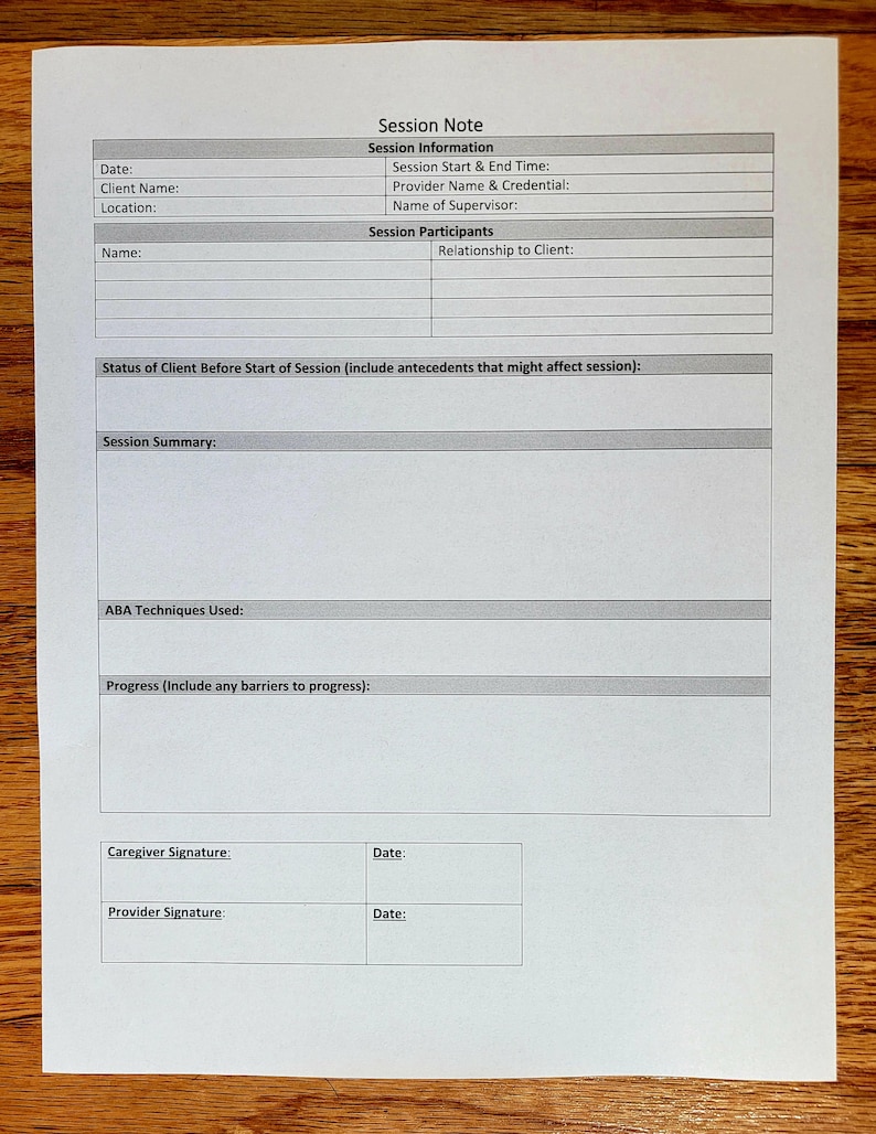 aba session notes template