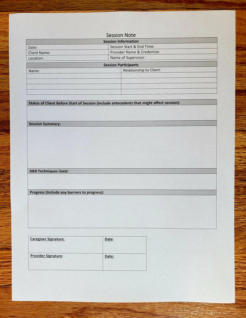 ABA Session Note Template Etsy Australia