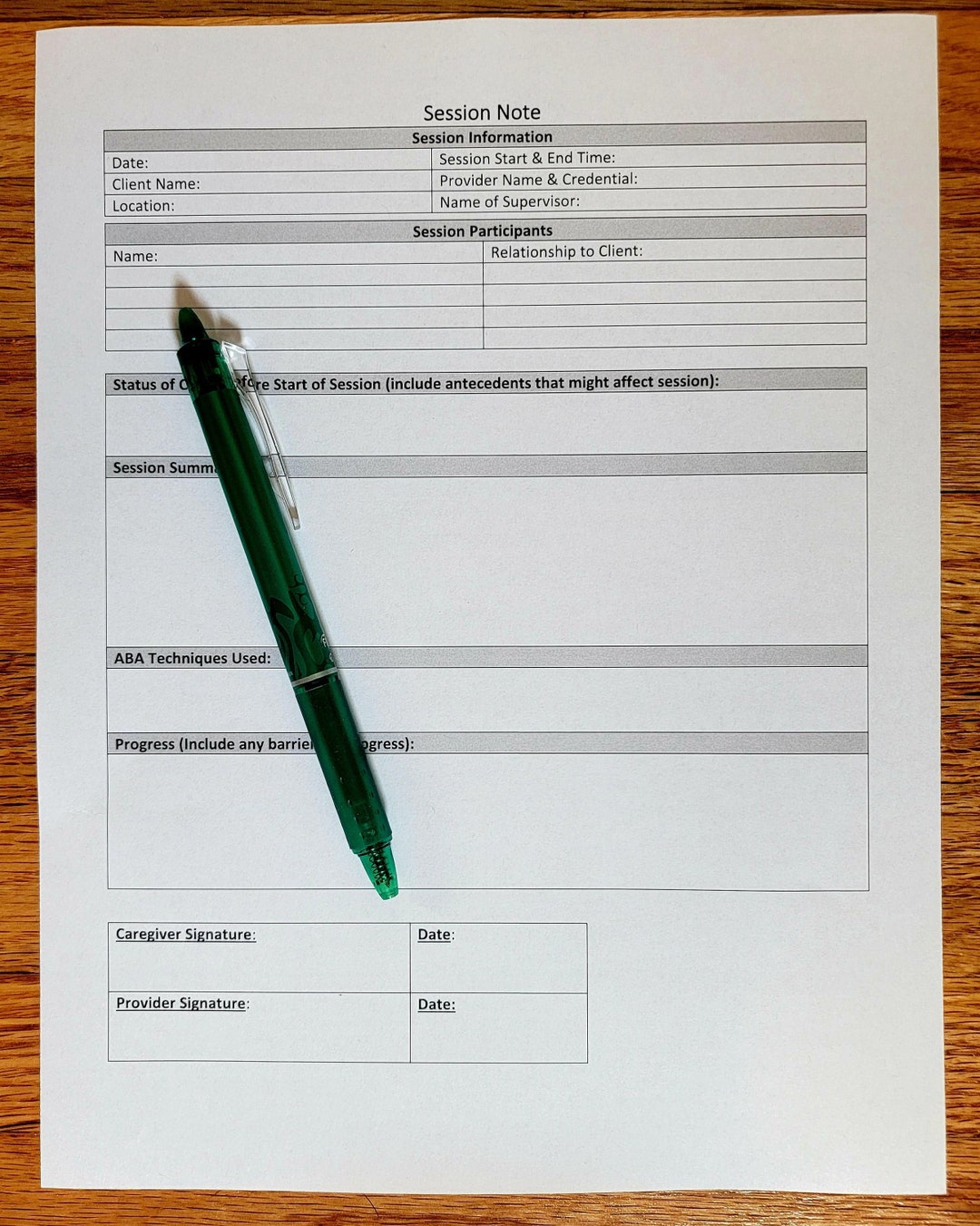 ABA Session Note Template Etsy