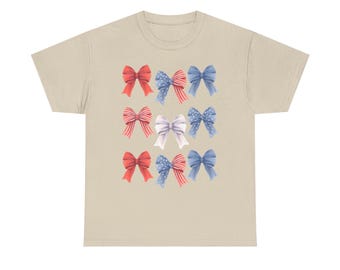 Patriotic Bow Pattern Tee | Red White Blue Ribbon Grid Shirt