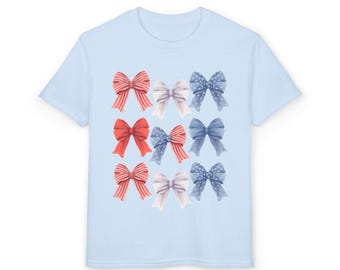 Red White Blue Bow Pattern T-Shirt | Patriotic Hair Bows, Kids Tee