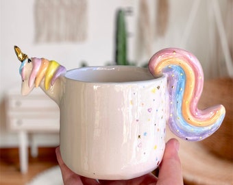 Unicorn Mug - Handmade Custom Gift - Cute Coffee Mug - gift for girlfriend - mom gift - unicorn lover gift - Rainbow - Cute Christmas Gift