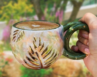 Floral Nature Mug - Handmade Pottery Mug - Birthday Gift for girlfriend - mom birthday - gift for teacher - flowers pastel colours - 3D mug