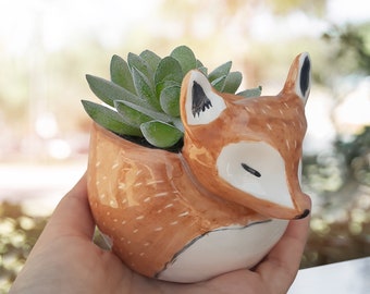 Customizable Handmade Cute Ceramic Fox Shaped Flower Pot / Bowl / Cup - Personalized Special Gift - Cute Animals - Succulent Lover