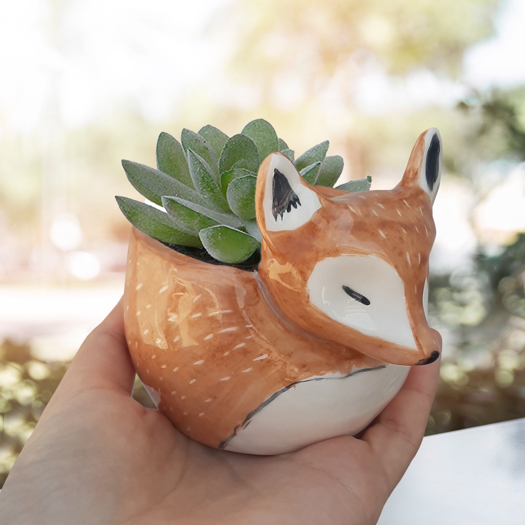 Customizable Handmade Cute Ceramic Fox Shaped Flower Pot
