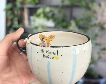 Mug personnalisé chien/chat, cadeau d'anniversaire pour propriétaire d'animal de compagnie, cadeau famille, mignon chien chiot, cappuccino, cadeau personnalisé fait main, chocolat chaud