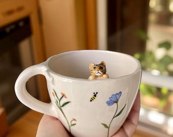 Personalisierte Katzenbecher - Keramik Haustier Skulptur - Geschenk für Katzenmama - Katzenpapa - 3D Haustier Figur - niedliche personalisierte Kaffeetasse - Katzenfigur