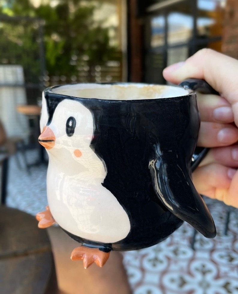 Customizable Handmade Ceramic Penguin Mug Custom Order Custom Cute Animal Coffee Cup Gift Cute Penguin Ice Field Americano image 3