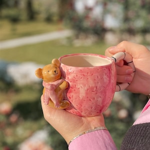 Bear Figured Cute Pink Customizable Mug - custom name - nature - personalized friend mum gift - gift for her - cute mug for her