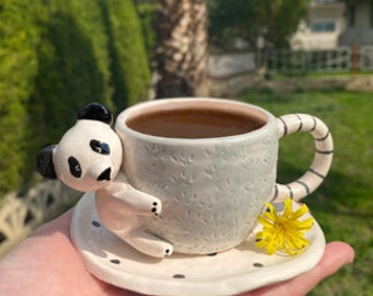 Customizable Handmade Ceramic Cute Panda Cup - Personalized Special Gift - Cute Animal Figure - Espresso Cup - Coffee lover