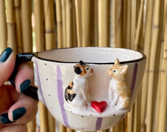 Custom Cute Mug Pet Figurine, pet memory, 3D pet sculpture on mug, personalized cute coffee mug, handmade mug with pet